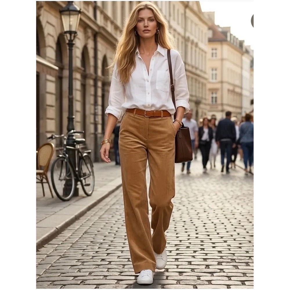 NEW Ann Taylor The Perfect Wide Leg high rise Corduroy Pants Size 2 tan camel